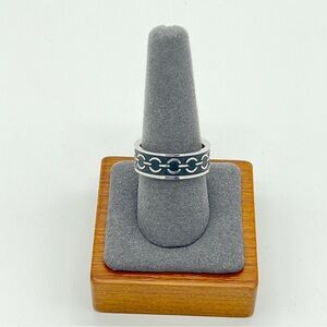 Men's Sterling Silver Band Black Inlay with Chain Design Wedding Size 10